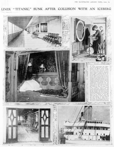 Dampfer Titanic sank nach Kollision mit einem Eisberg, aus The Illustrated London News, 20. April 1912 von English Photographer